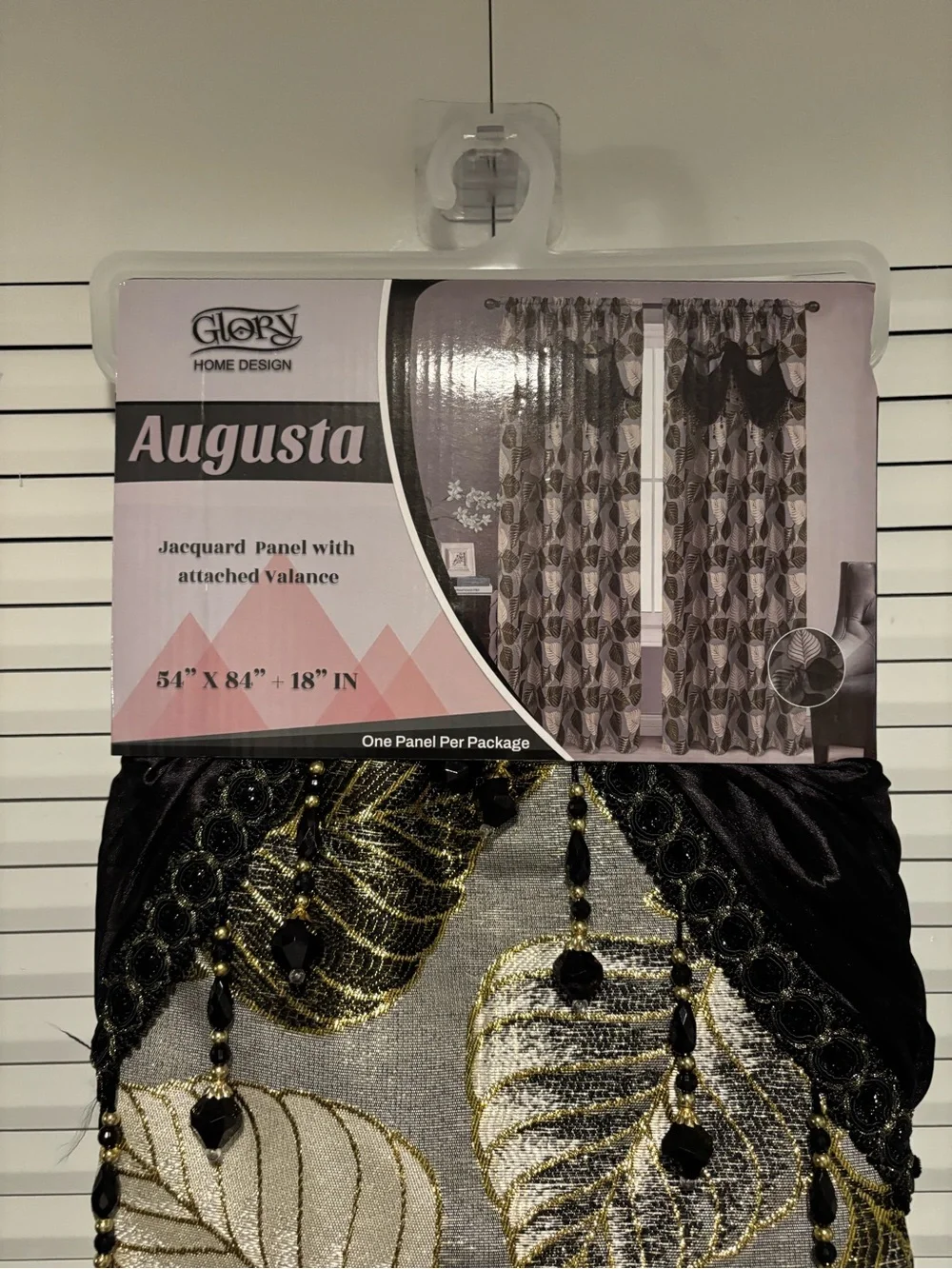 1 pair of GLO jeans Gold and Black Leaf Jacquard Drapery Panel